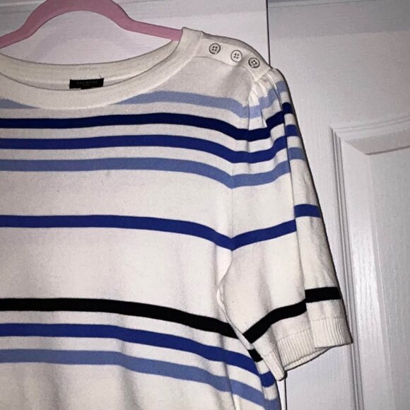 Talbots elbow sleeve blue and ivory stripe sweater top woman's size XLP - Picture 3 of 7